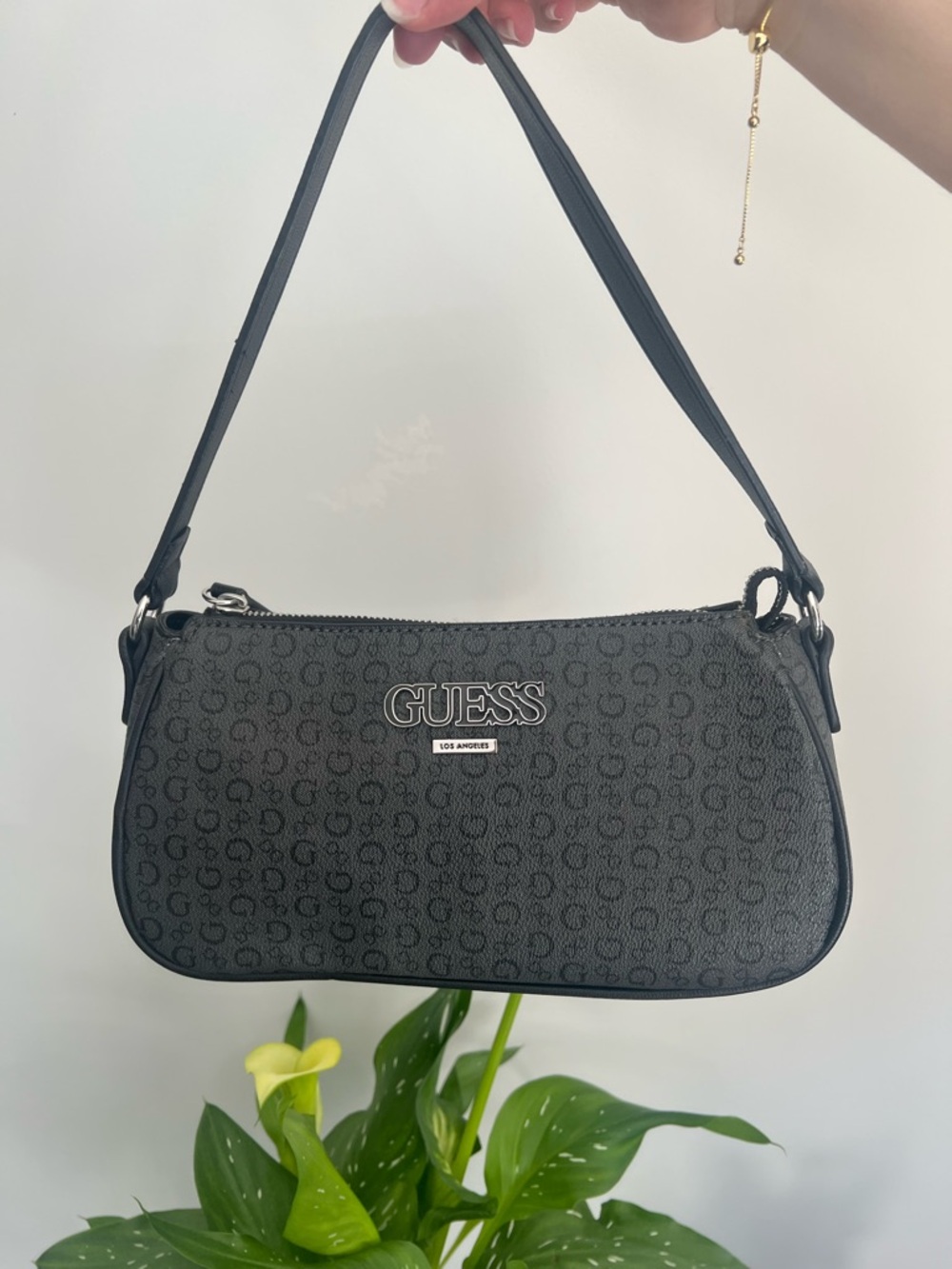 GUESS Black Logo-Print Shoulder Bag